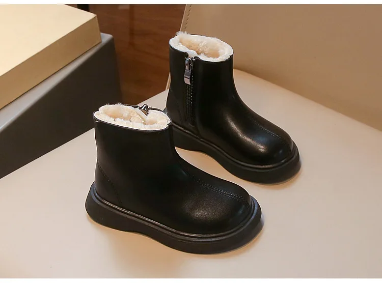 Herbst Winter kinder Stiefel Mode Einfachen Stil Mädchen Ankle Boot Kausalen Vielseitig Schwarz Kind Kurze Leder Stiefel Seite Zipper – Detail 15