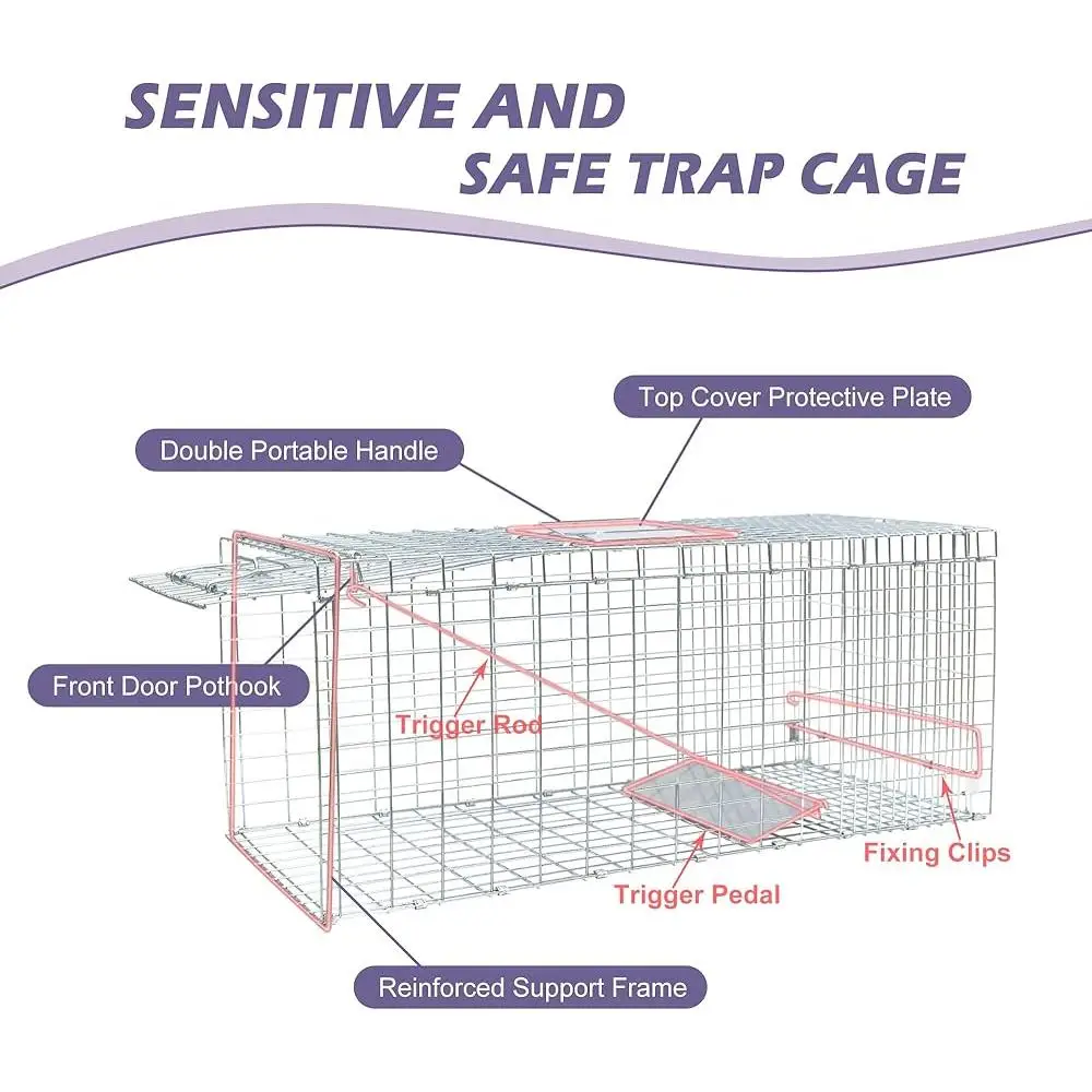 Heavy Duty Live Cat Trap Cage with Cover Humane Animal Trap Stray Cats Raccoons Squirrels Skunks Outdoor UseFoldable Design