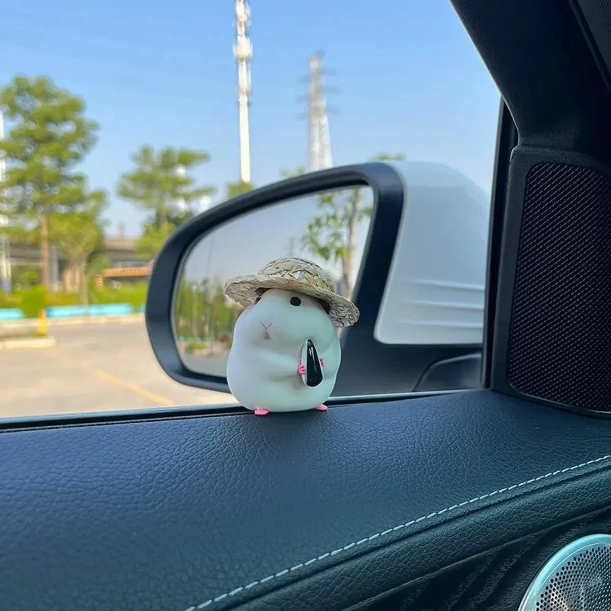 Cute Hamster with Straw Hat Car Ornament,Car Decoration Auto Interior Dashboard Accessories 5