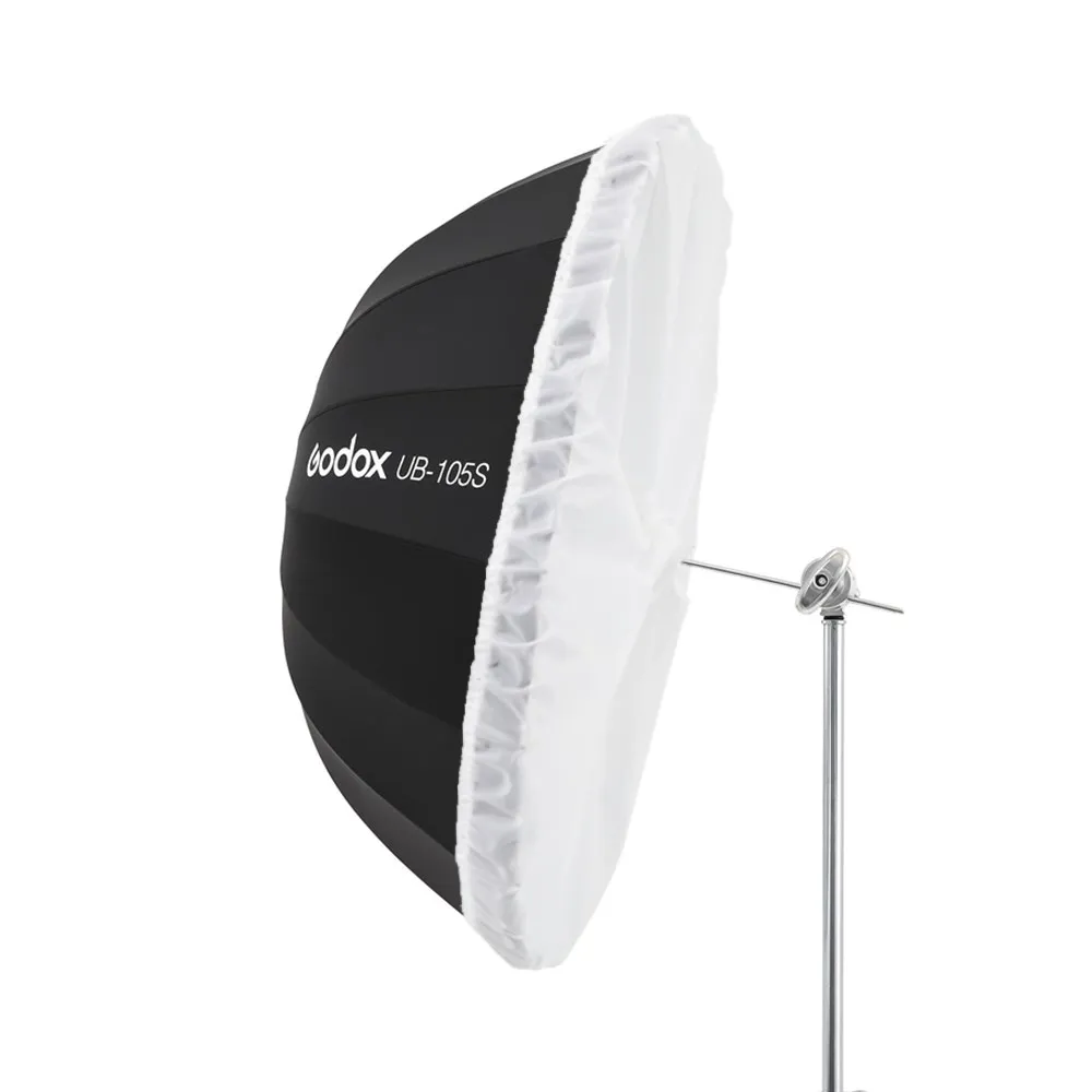 Godox UB-105S 41 인치 105cm 포물선 검정색 반사 우산 스튜디오 라이트 우산, 블랙 실버 디퓨저 커버 천 포함