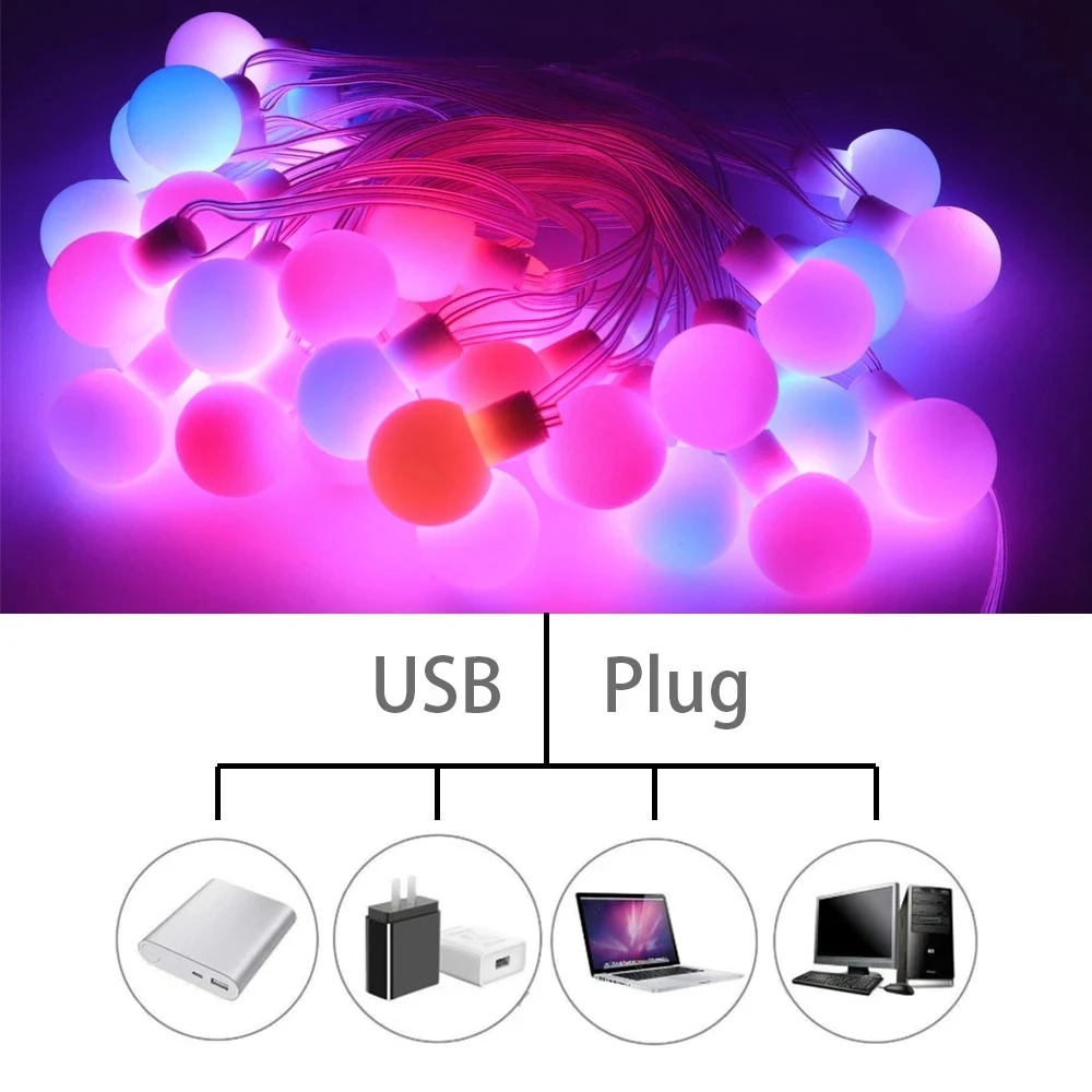 드림 컬러 RGB LED 라운드 볼 스트링 조명, 크리스마스 파티 생일 장식, 개별 주소 지정 가능, IP67, DC5V WS2812B