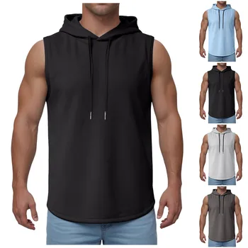 Sudadera sin mangas para hombre Camiseta tipo tanque para gimnasio Camiseta deportiva ligera Tops de compresión con capucha R16831 1