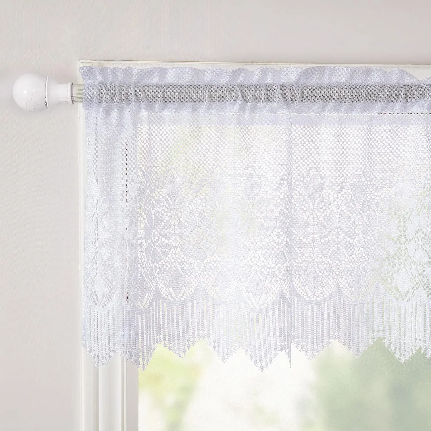 1Panel White Lace Kitchen Valance Sheer Curtains for Living Room Leaf Light Filtering Rod Pocket Rustic Sheer Valance JINCHAN window curtains tie valance curtain