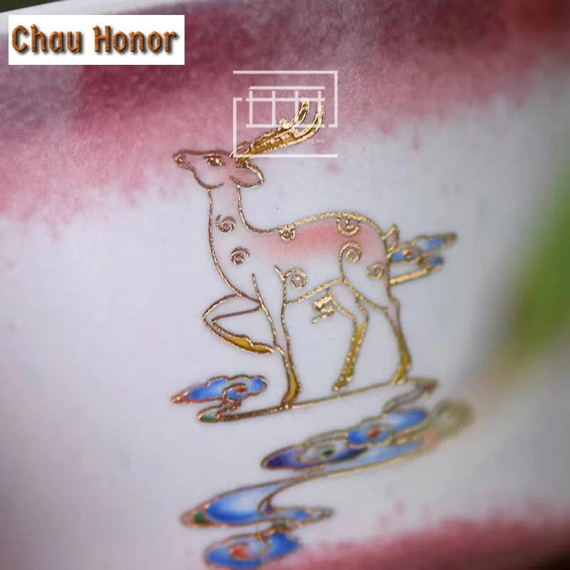 130ml Creative Kiln Change Ceramic Teacup Underglaze Red Printing Deer Tea Bowl Large Master Cup Coffee Mug Kung Fu Teaware Gift
