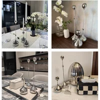 Silver Candle Holder, Metal Candlestick Romantic Art Table Decoration For Home Dining , Wedding Photography Props 3