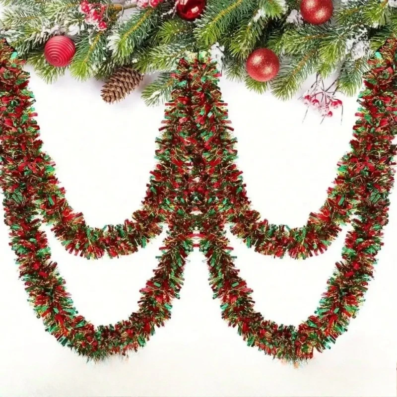 5M LED Metallic Tinsel Garland - Premium Thick Christmas Tree Hanging Decor with Battery-Operated Lights for Home/Party Decor