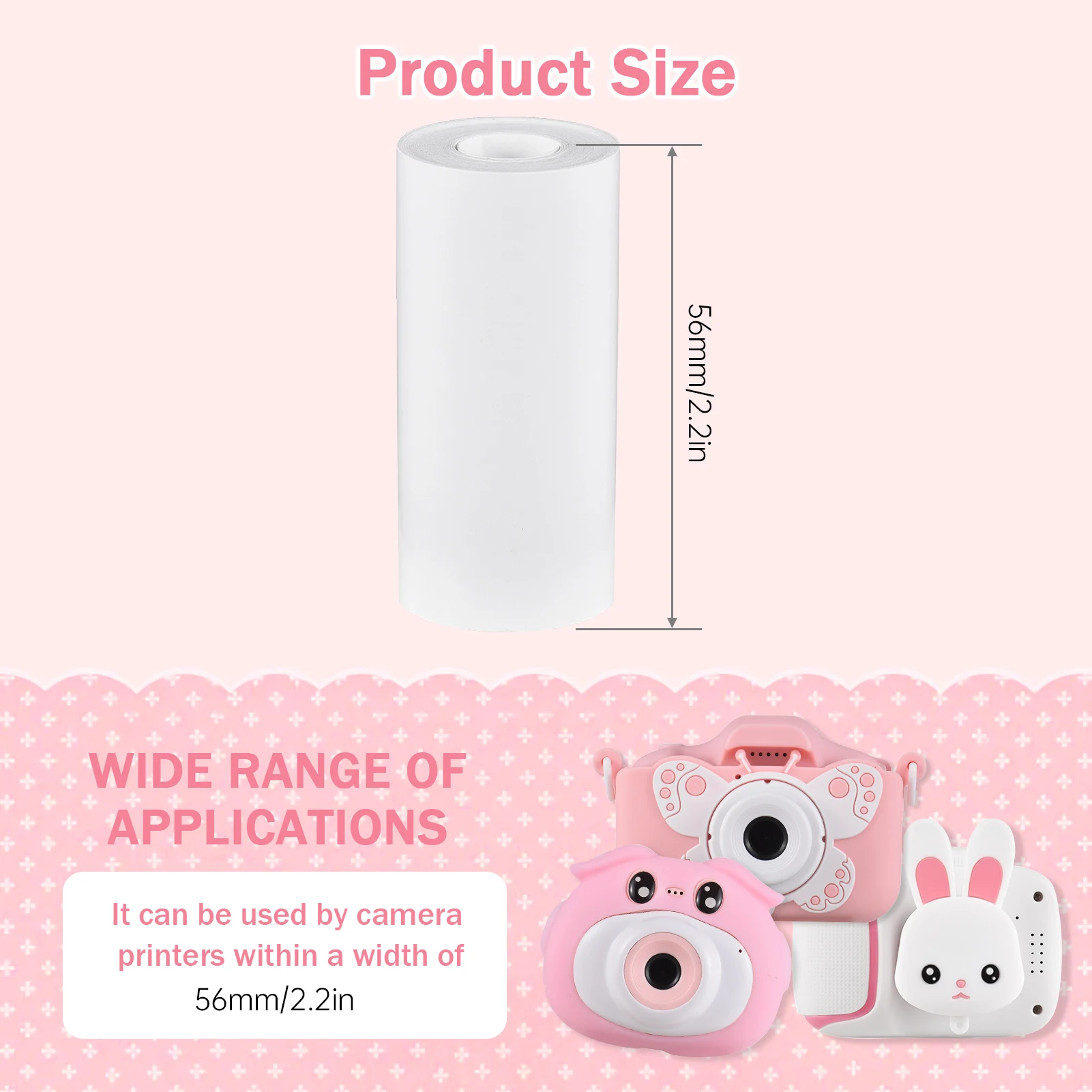 열전사 용지 롤 56mm 라벨 프린터용 인쇄 용지 어린이용 즉석 카메라 리필 용지 6롤 팩 인쇄 용지