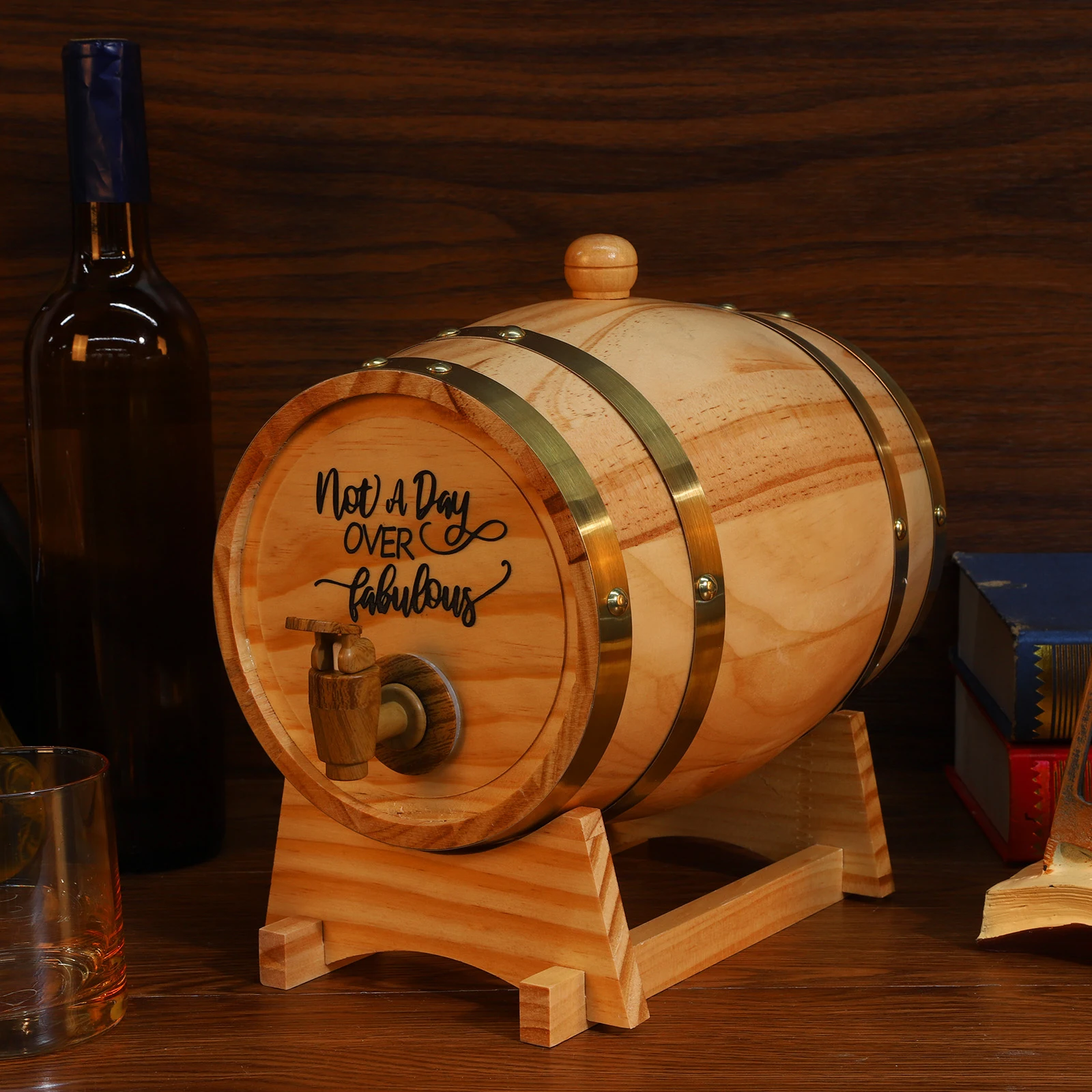 3L Oak Whiskey Barrel With Tap & Stand – For Aging Spirits, Wine Dispenser, Rustic Bar Decor