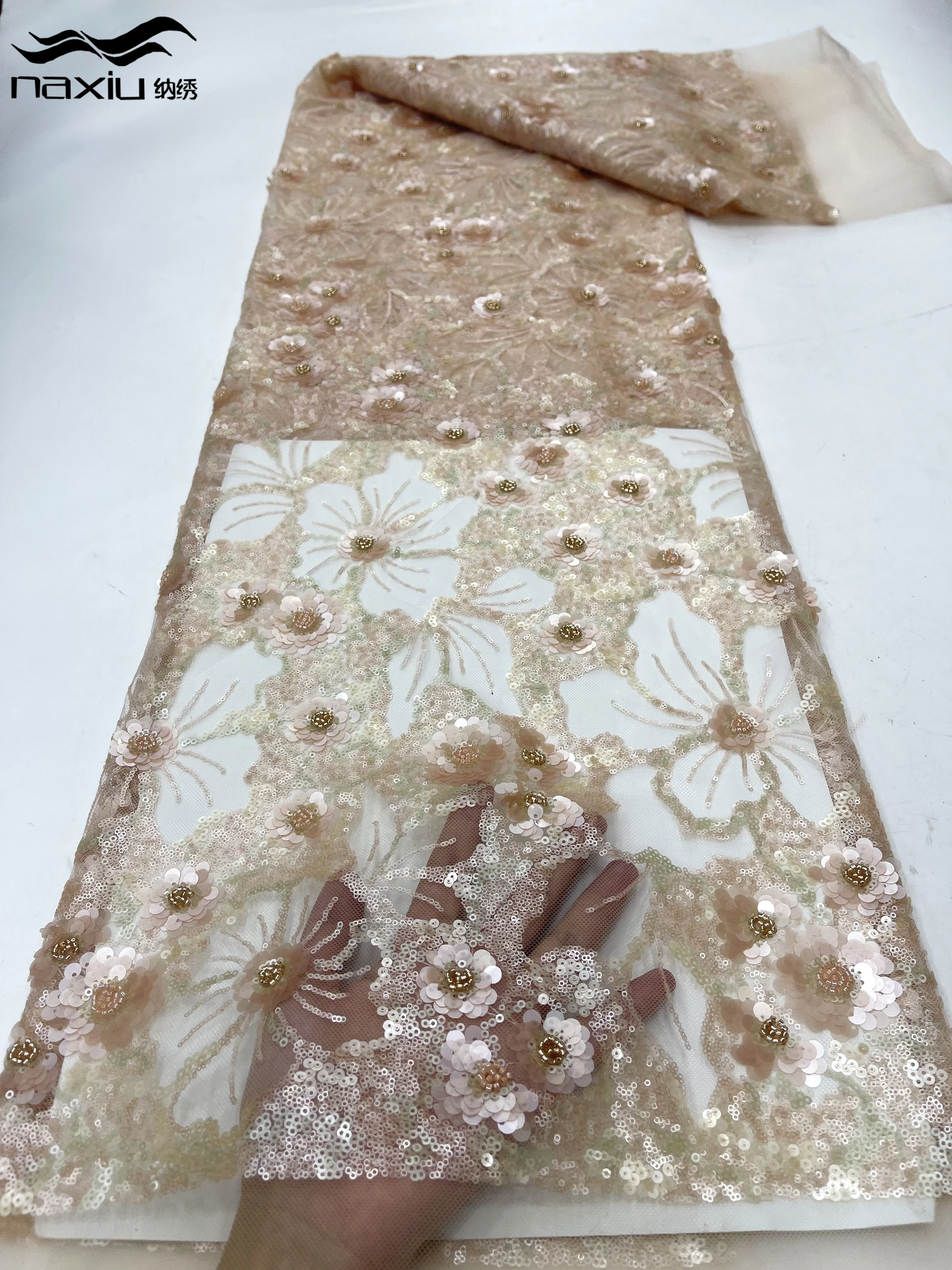 

Madison Luxury Sequins Pearls Beads Lace Fabric 2023 High Quality Mesh Embroidery Applique 3D French Tulle Nigerian Beads