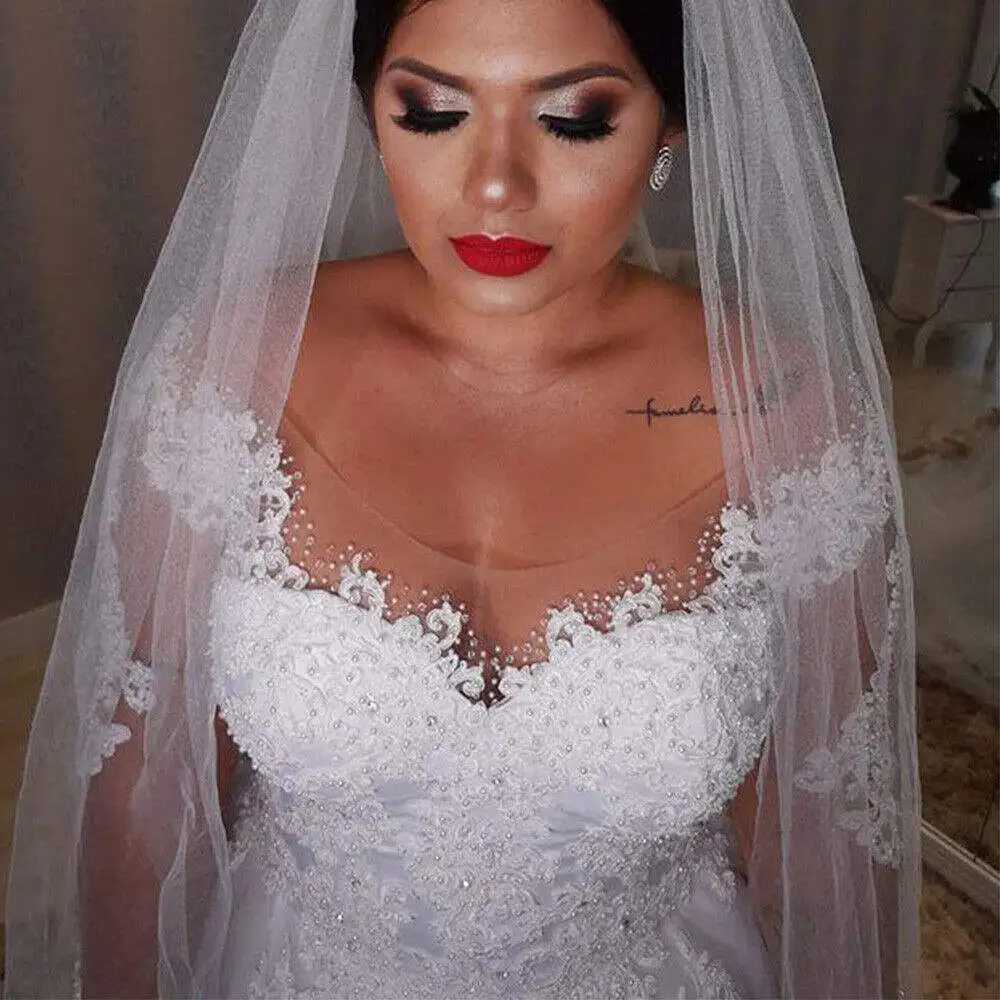 Lorencia Romantic Plus Size Wedding Dresses Long Sleeves Lace Appliques Beading Bridal Gowns For Women Robe De Mariee YAW13 3
