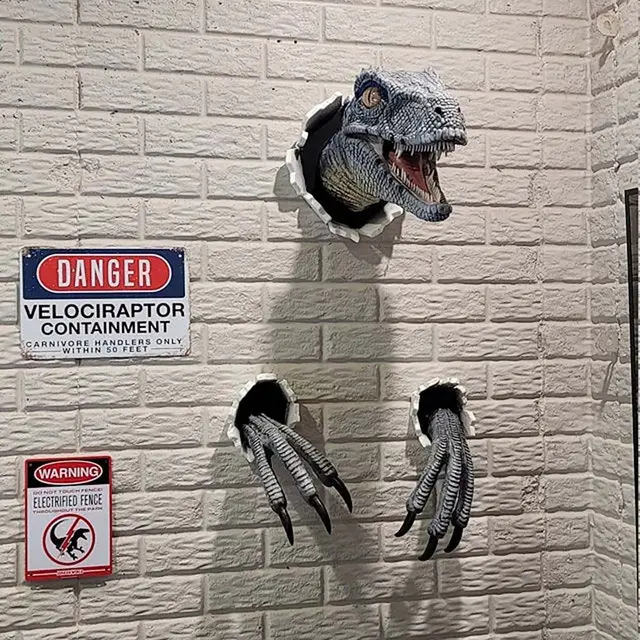 Sculpture murale de dinosaure 3D, tête de dinosaure en résine avec griffes, décoration d'intérieur 4
