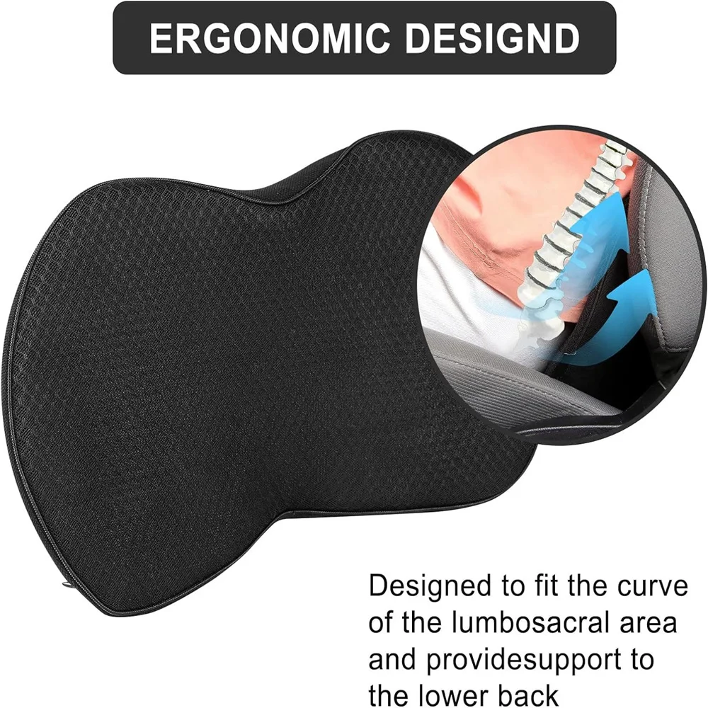 카시트 메모리 폼 쿠션, 운전석 엉덩이 쿠션, 통기성 증가 보호 허리 베개, 2 in 1