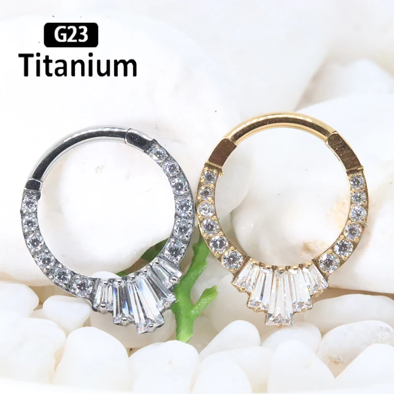 G23 Titanium Piercing Nose Rings Septum Hoop Flat zircon crown 8/10mm Cartilage Body Jewelry Solderless Tragus Helix Earring 16G