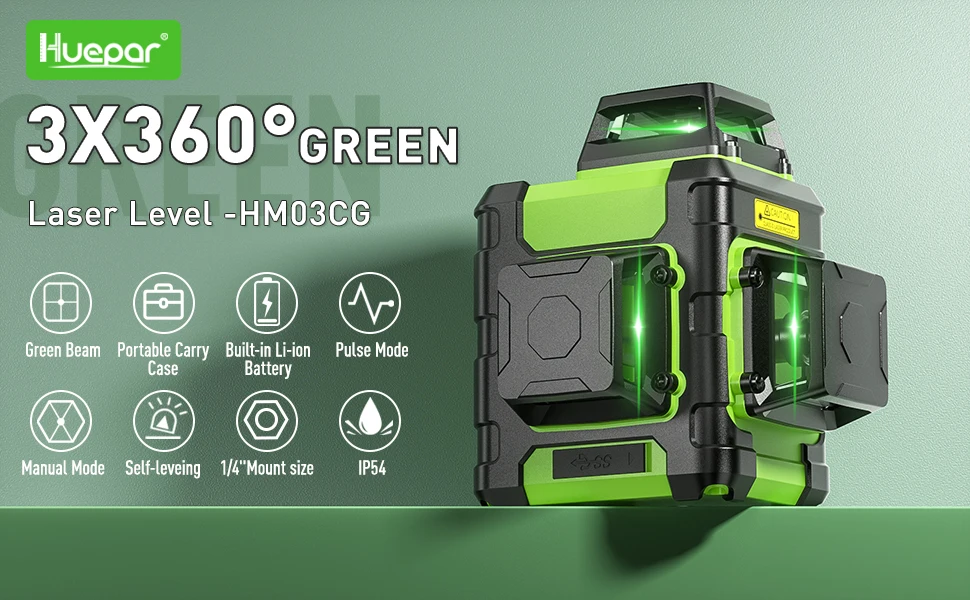 3D Laser Level Osram Green Beam Self-Leveling Cross Line Laser Level Tool Set Wi