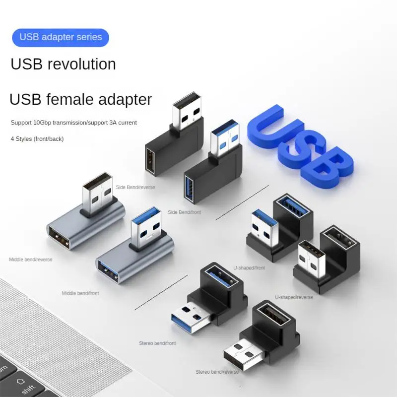 

90 Degree USB to USB C Adapter Up & Down Angled/Left and Right Angle USB A Male to Type C Female Extender Connector USB Adapter