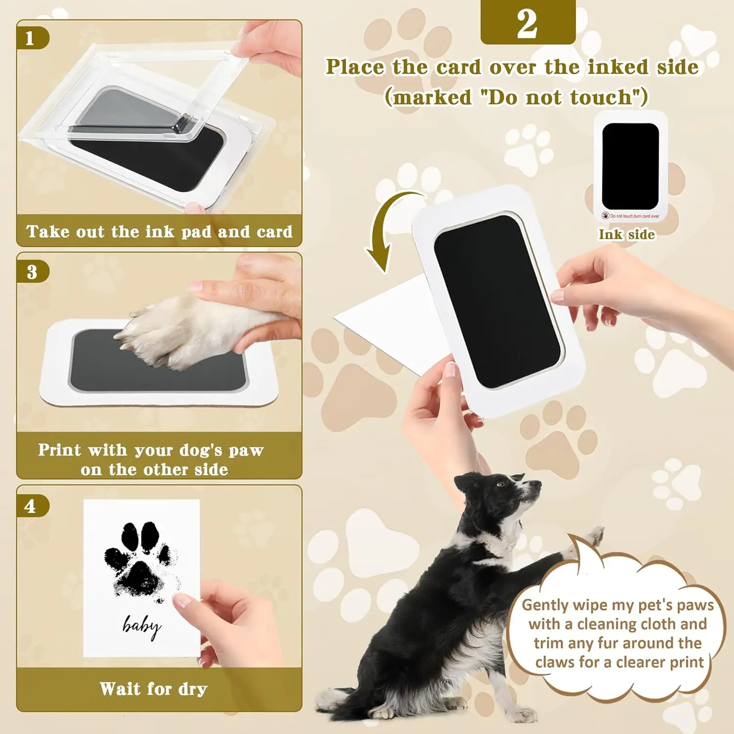 Paw Print Kit,Clean Touch/Inkless Ink Pad for Dog/Cat Pawprints, Paw Print Stamp Pad for Dogs,Dog Paw/Nose Kit Keepsake