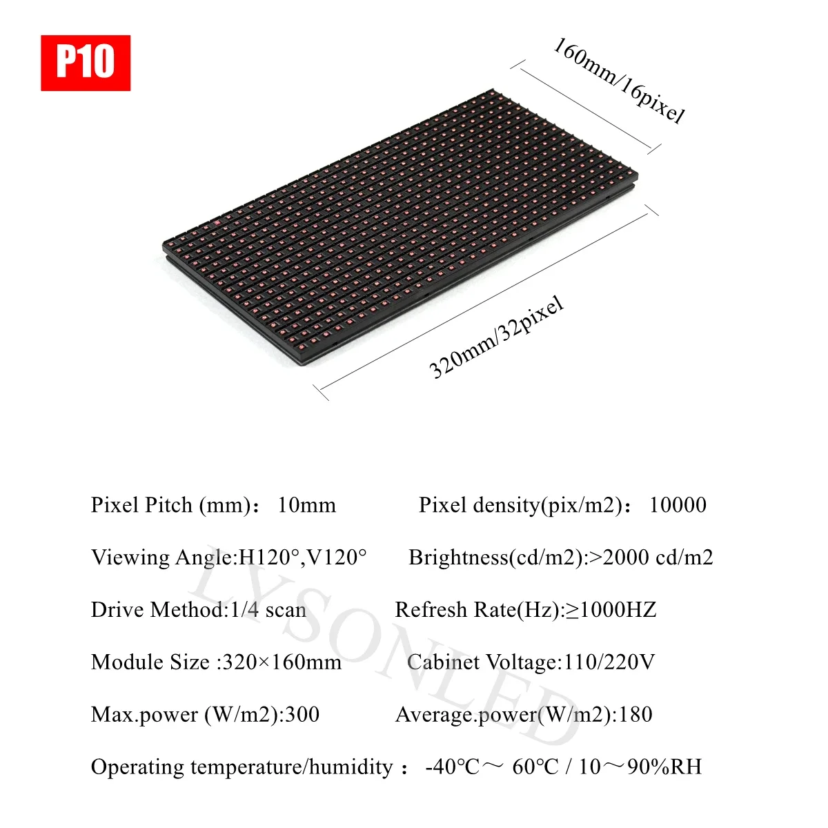 320*160mm P10 Semi-outdoor Single Color White Red Green SMD LED Module 32x16 Pixels for Indoor Running Display Sign Board