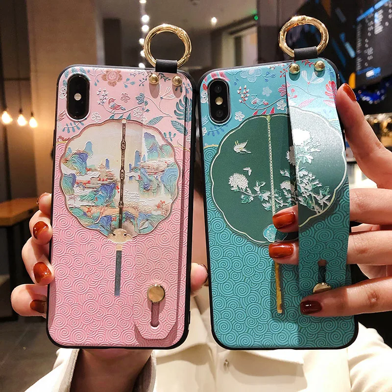 Chinese Style Circular Fan Wrist Strap Phone Case