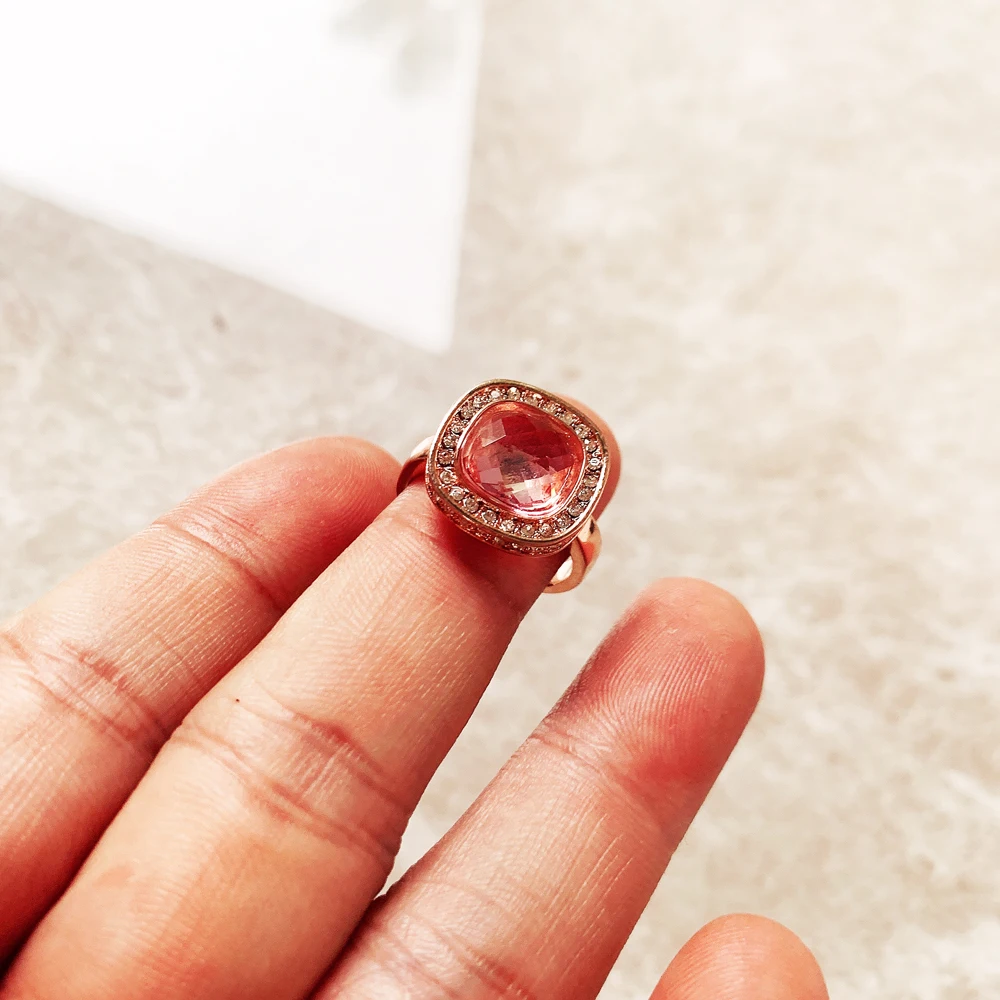 Rose Reines Gold Farbe Rosa Zirkonia Ring Europa Stil Glam Feine Jewerly Für Frauen Frühling 925 Sterling Silber Geschenk – Detail 7