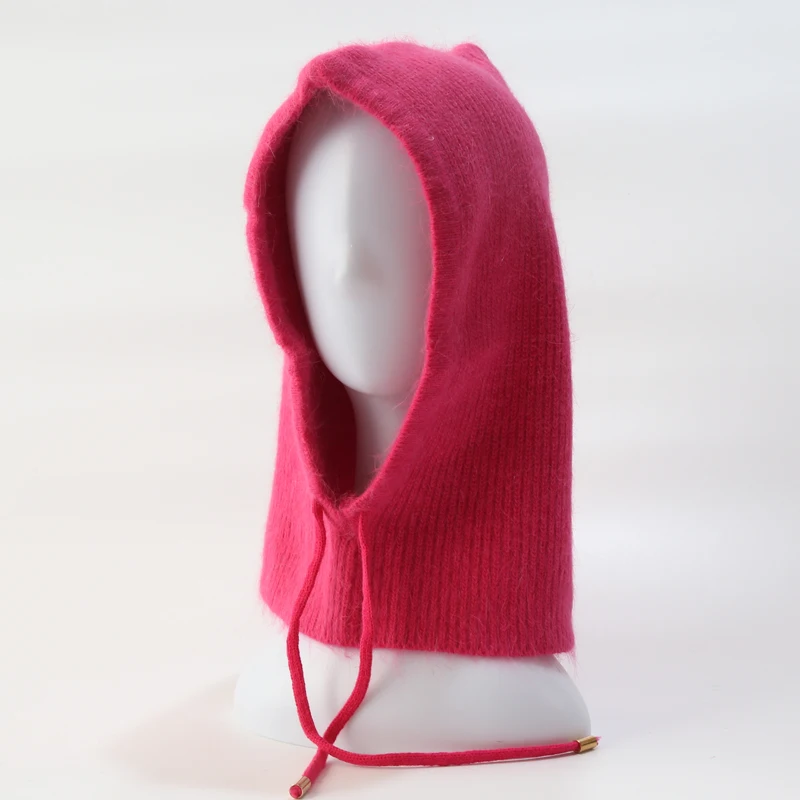 Rabbit Hair Knitted Scarf Hood Hat Women Cashmere Beanies Warm Winter Unisex Balaclava Bib Skiing Outdoor Wool Bonnet knitted hat cap hat