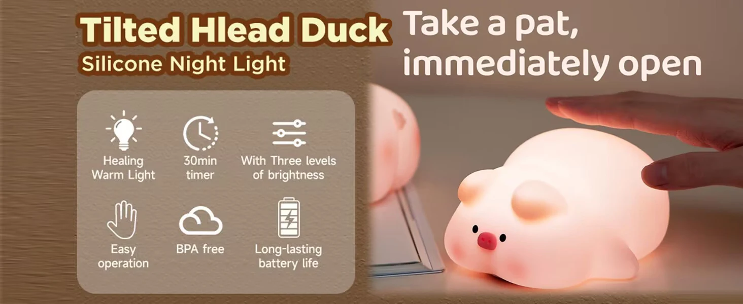 Cute Duck Lamp,Fun Lying Flat Duck/Chicken/Pig/Rabbit/Panda Night Light