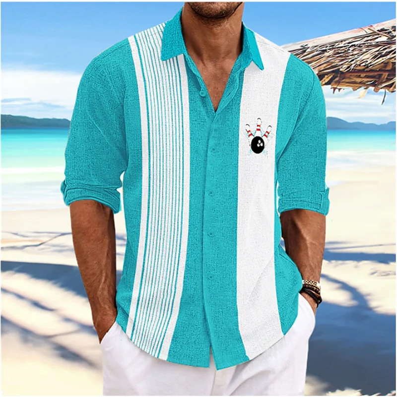 Men's Shirt Fashion Hawaiian Shirt Bowling Retro Stripe Long Sleeve Lapel Casual Vacation Soft Comfortable Plus Size