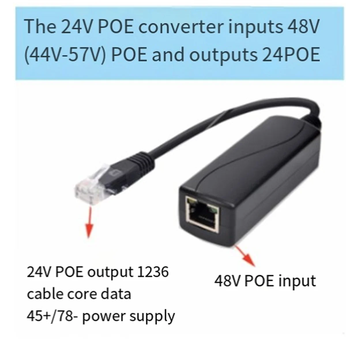 48V to 24V POE Converter with 100M Ethernet Speed PoE to 24 Voltage Regulator Mode B for Passive