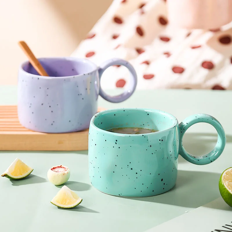 

300ml Korea Splashing Ink Handmade Ceramic Coffee Cups Fashion Home Breakfast Milk Oatmeal Cup Round Handle Couple Gift Mug