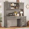 Office Desk with 3 Drawers, 47.2" Executive Computer Desk with Storage Drawers and Hutch Cabinet, Offices Desks 3