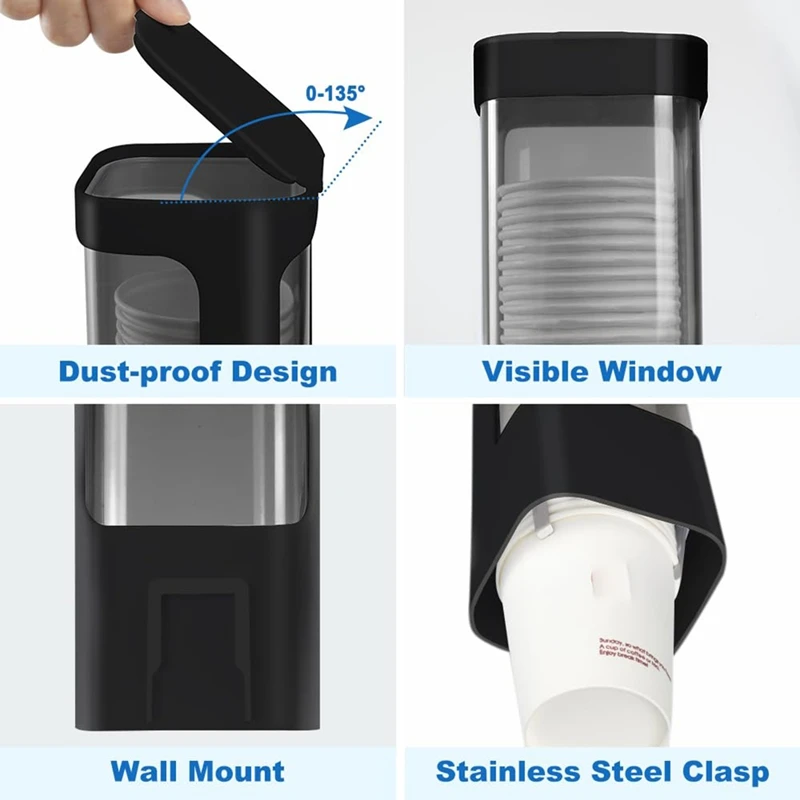 A25F-Cup Dispenser, Wall Mount Water Cooler Cup Holder Fit 3-5Oz Small Cups, Pull Type Cups Holder For Home,Office,