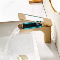 Brushed Gold Brass Mixer,Basin Fcucets,Hot & Cold Sink Waterfall Tap,with LED Temperature Display,Single Handle,Deck Mounted,New 1