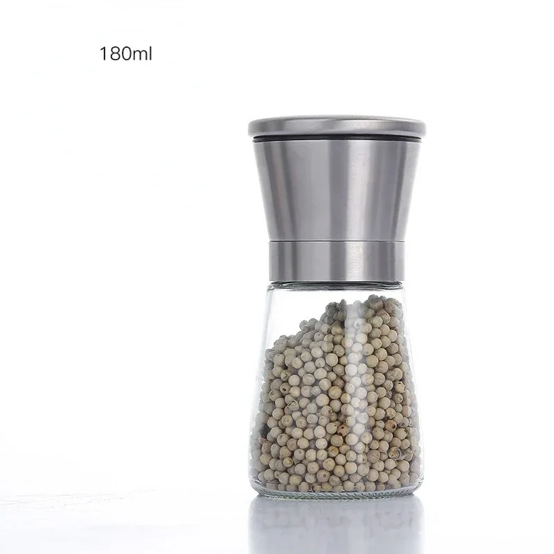 180/200ML Pepper Grinder Stainless Steel Glass Spice Bottle Salt Pepper Mill Manual Spice Grinder Mill Household Kitchen Gadgets