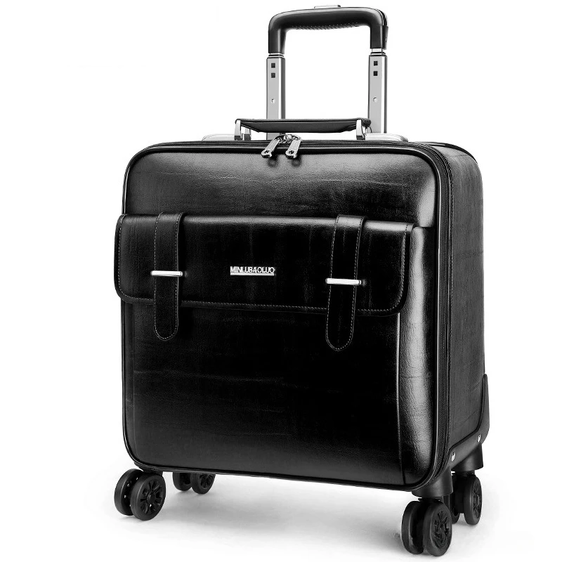 Trolley da 18 pollici valigia da viaggio in pelle Carry-on Box tronco di grande capacità Business Rolling bagagli Password ruota universale