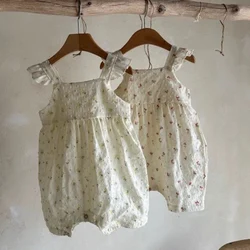 2024 New Summer Newborn Baby Girl Romper Sleeveless Cotton Floral Printing Infant Baby Girls Jumpsuit 0-24M Baby Girls Clothes