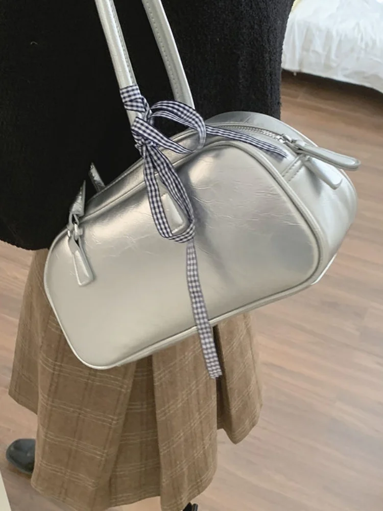 Korean Bow Designer Shoulder Bags Women Underarm Bag Fashion Commuter Solid Color Tote Bag Classic Bolsos All-match