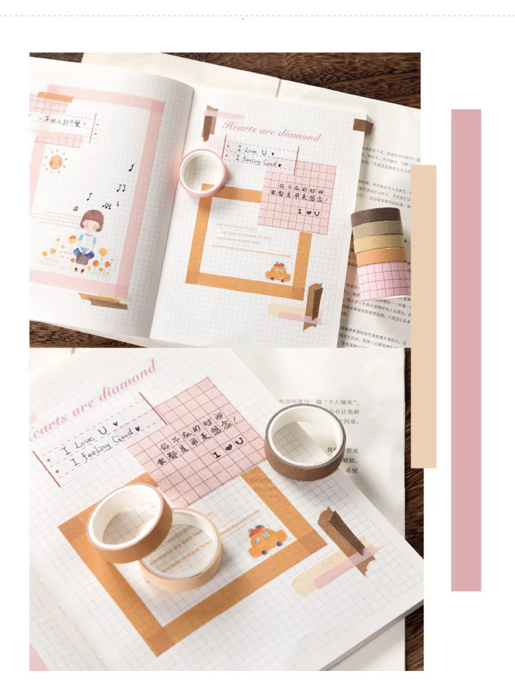 JIANWU 7pcs or 10pcs/set Cute Basic color Washi Tape Scrapbook DIY  Masking Tape School Stationery Store Journal supplies