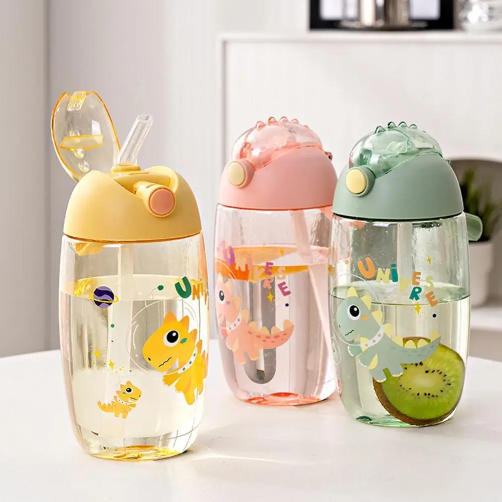 Water bottle 500ML Children's for school portable cartoon dinosaur sippy cup with straws and lids