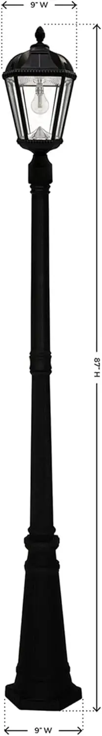 Solar Outdoor Lamp Post Light,Black Cast Aluminum and Beveled Glass Panels,Warm White LED with Omni-Direction Reflector, 87-inch 5