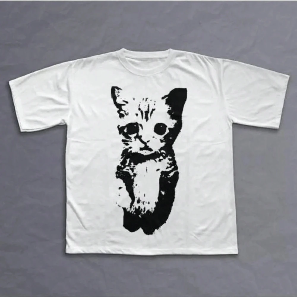 Y2K Cat-themed T-shirt, Retro Pattern T-shirt, Gothic Emo Style Clothing, Women's Streetwear Graphic T Shirts Summer Streetwear 1