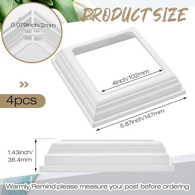 4X4inch Vinyl Post Skirt-White Post Base Cover Trim For Wood And