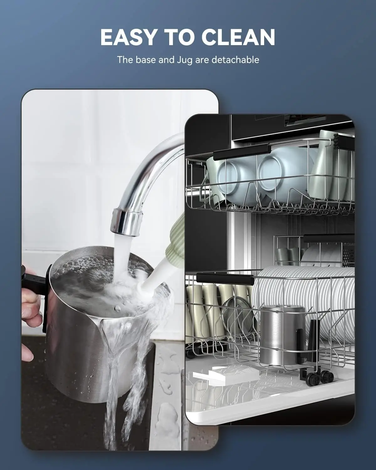 Wamife Milk Frother Electric 700ML 4 in 1 Milk Steamer & Heater, Detachable Stainless Steel Milk Cup, Auto Shut-Off Non-Stick In 6