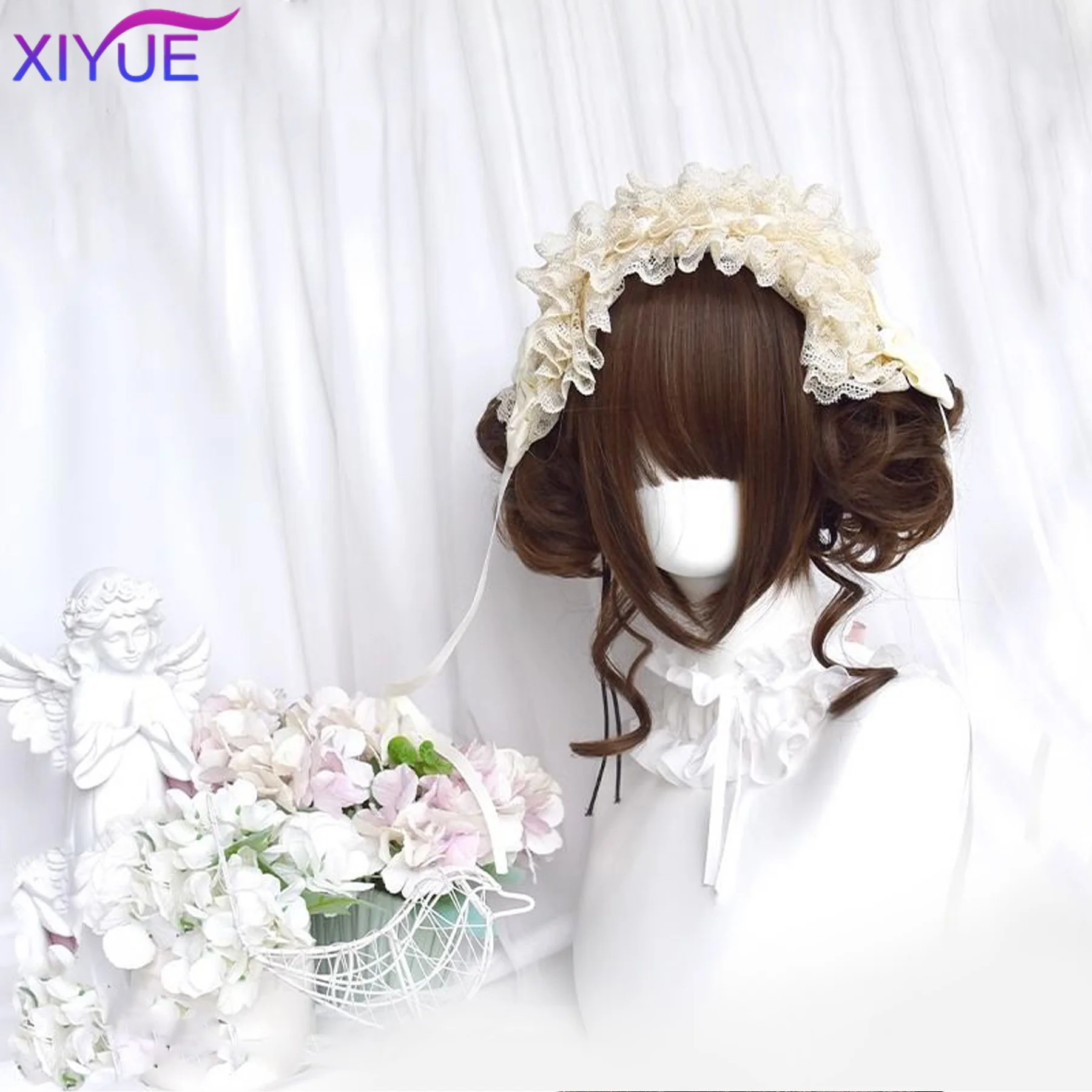 Synthetic Princess Cut Double ponytail Lolita Wig with Bangs Girl Ombre Brown Black red-brown Cosplay Halloween Harajuku wig