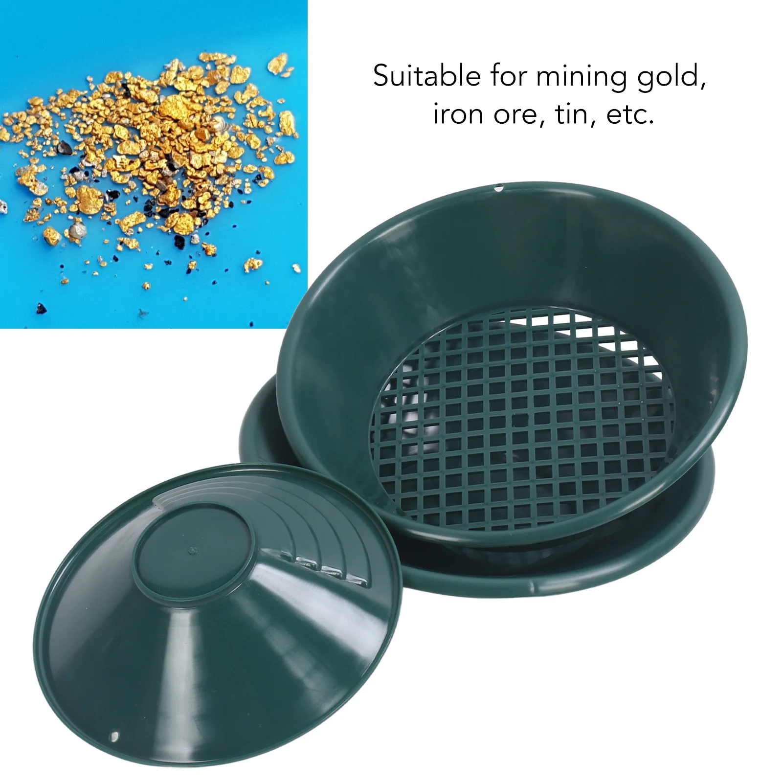 Gold Panning Pan 3PCS Gold Panning Pan ABS Plastic Gold Washing Pan Kit Hand Operated Round Dredging Prospecting Tools