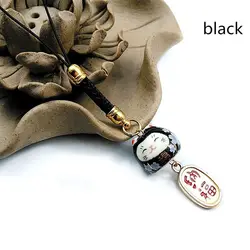 Japanese Strawberry Cake Decor Phone Charm with Strap Lanyard - Cute and Popular Design Gift (Black)