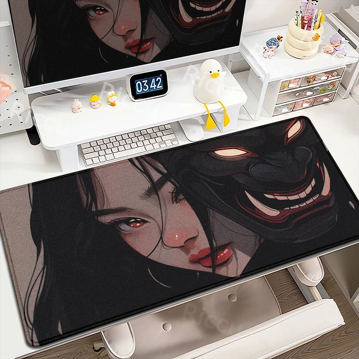Anime Girls Samurai Oni Mask Mousepad Large Computer Gaming Accessories 400x900mm Gamer Professional Premium Mouse Mat Desk Mats - 3