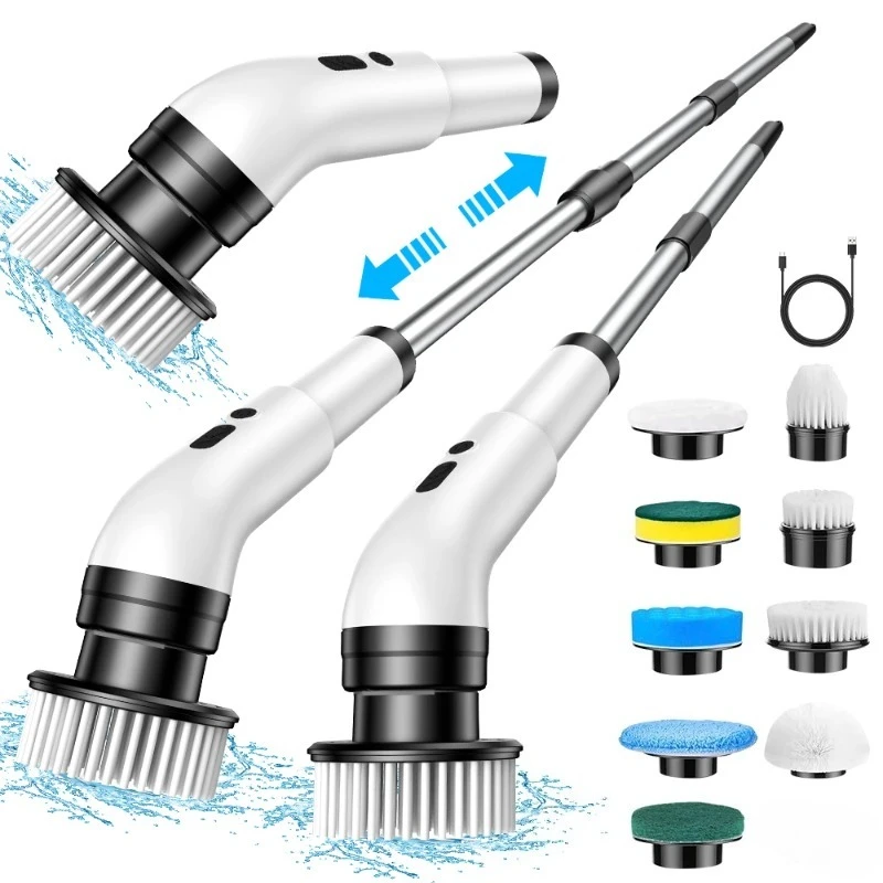 Stretchable multifunctional 9-in-1 electric cleaning brush - kitchen cleaning tool, floor sweeping tool.