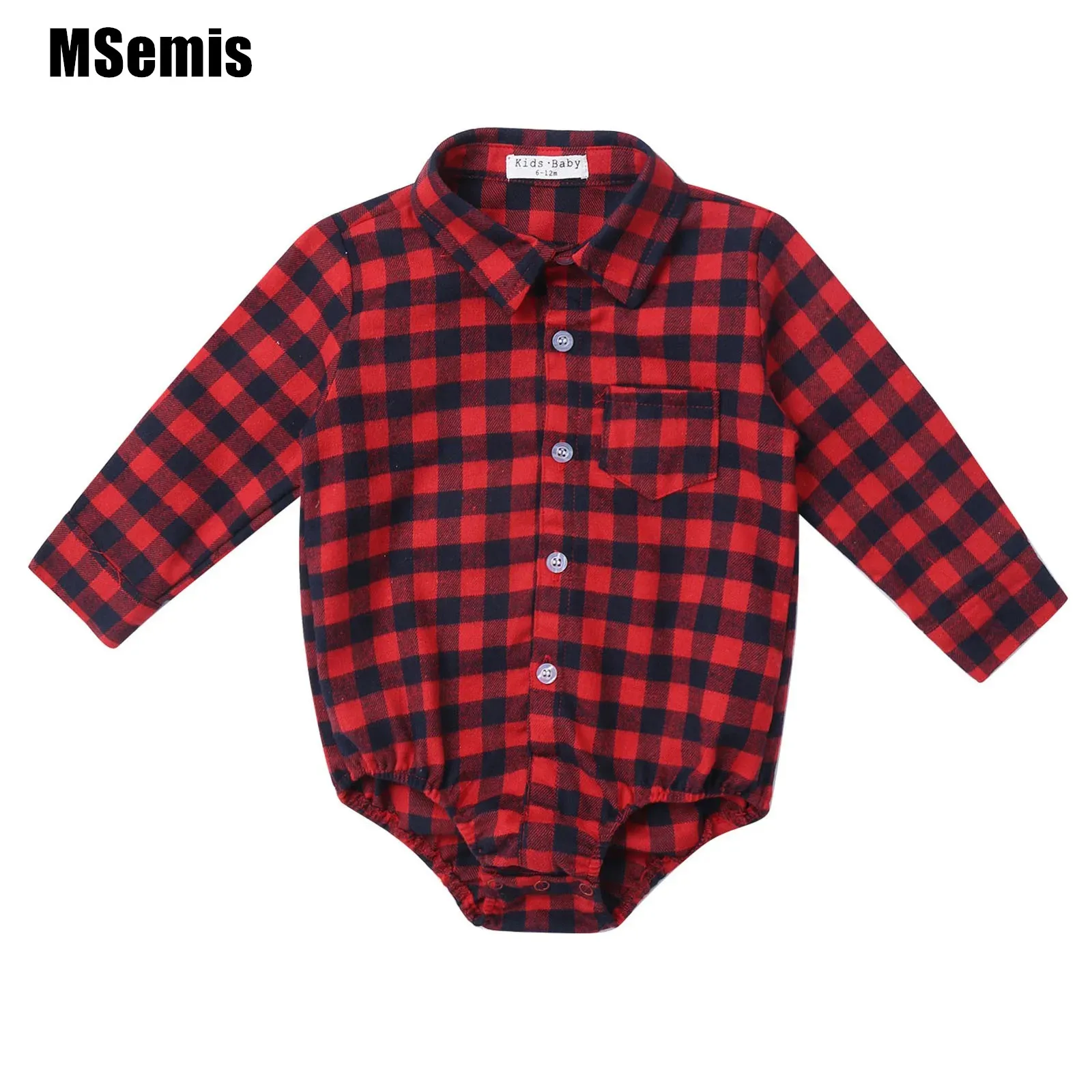 

Infant Baby Boys Plaid Pattern Romper One-piece Long Sleeve Single-Breasted Front Press Button at Crotch Shirt Jumpsuit Romper