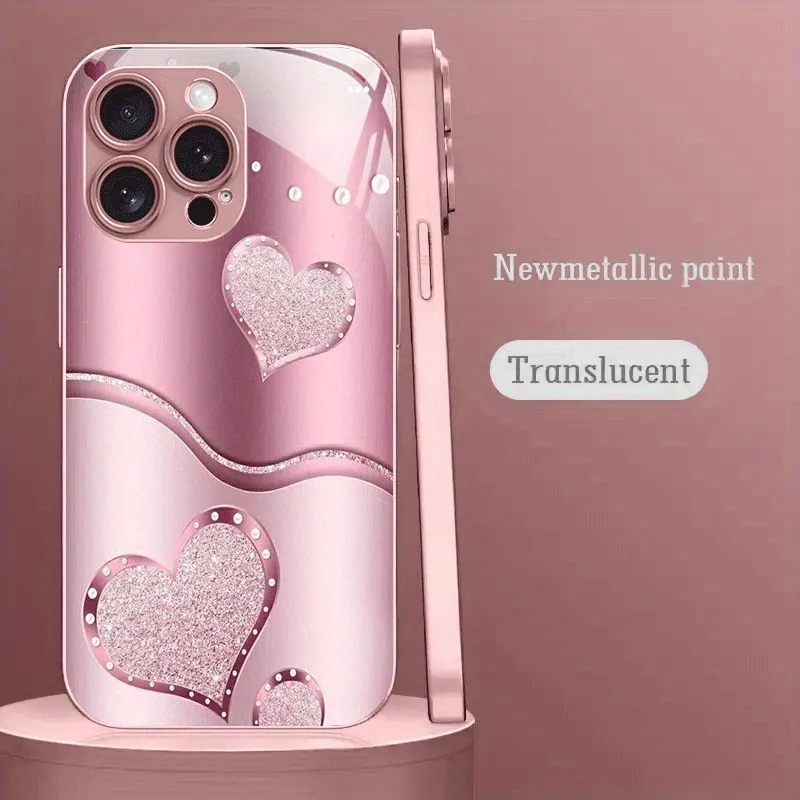 Adorable Love Heart Pattern Tempered Glass Phone Case