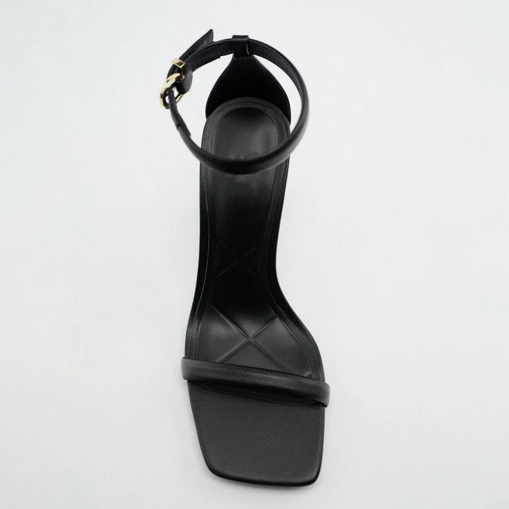Women's Shoes Summer French Peep-toe Skinny Heel Sandals Black One-line Strap Sheep Leather High Heel Sandals Heel Height 9cm