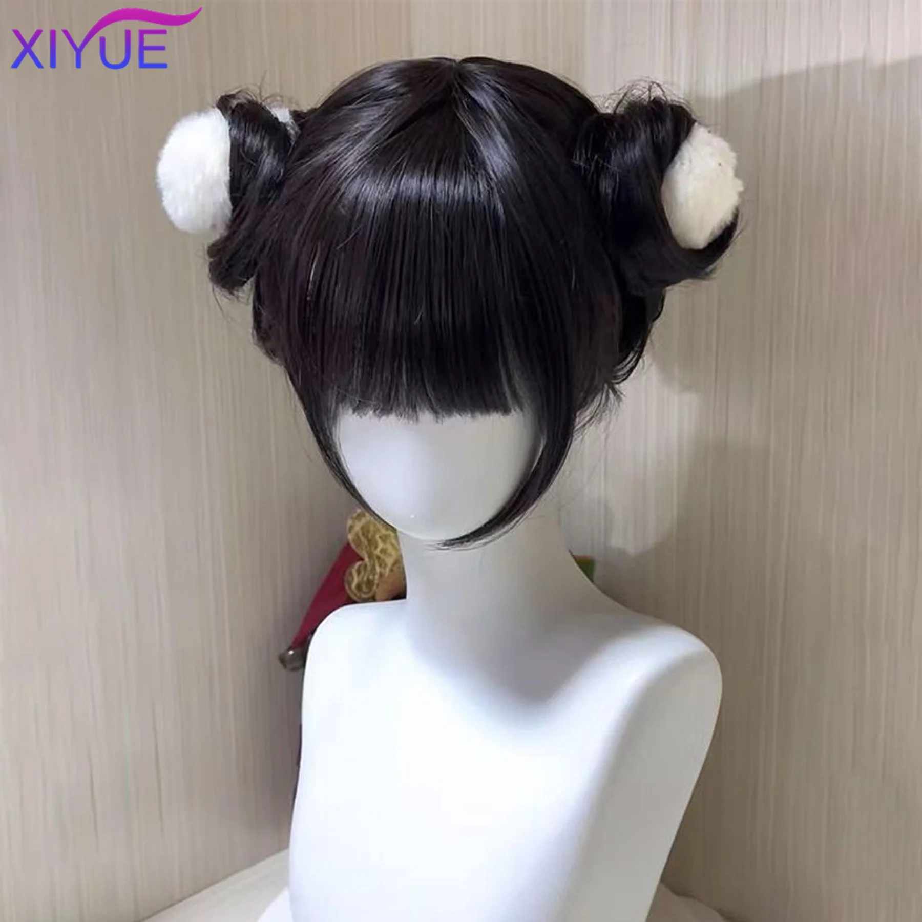 short Curly Twin Ponytails Synthetic Wig Bangs Cosplay Lolita Party Chic Girls Princess Brown Black Short Heat Resistant Hair